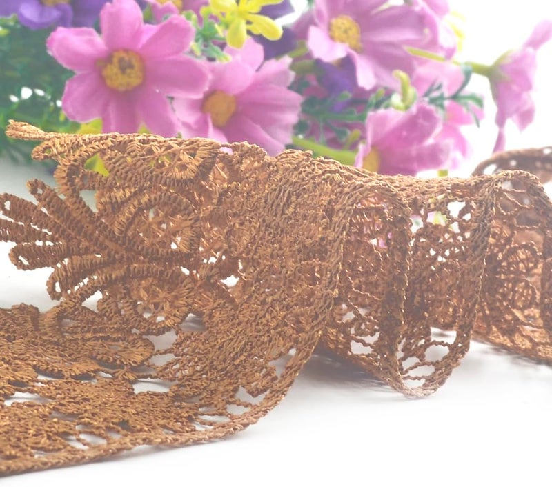 Kuasting 7.5 Yards Floral Lace Edge Trim 9CM Width Clothing Europe Chips Pattern Inelastic Embroidery Lace Trim for Sewing Making, DIY Crafts, Gift Wrapping, Wedding Decor (Light Coffee) - Image 3